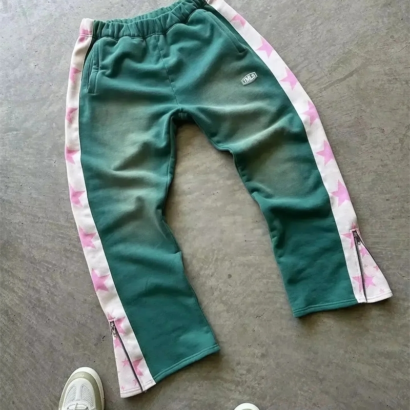 American Trend Striped Side Zipper n Elastic Waist WideLeg Pants Mens Y2K Harajuku HipHop Joker Casual Sweatpants w250113