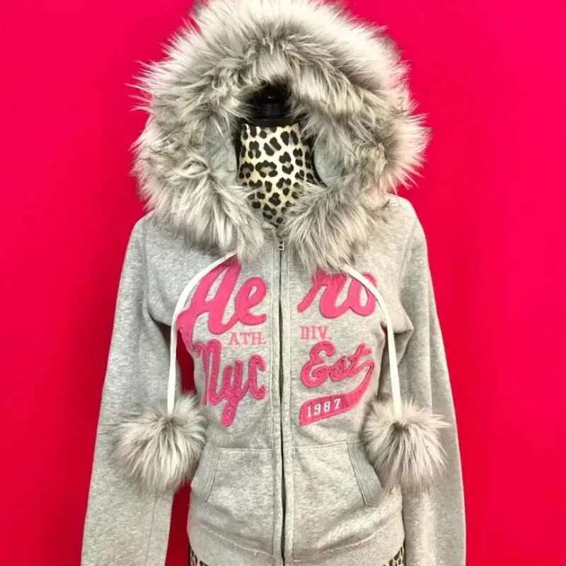 With Haruku Light Color Hoodies women Design Clothing Kawaii Clothes Street Leopard Print American Plush Jacket Y2K Tops