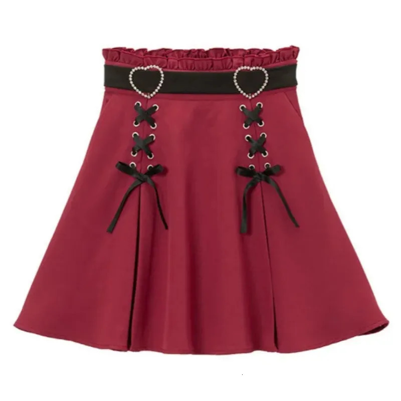 Y2k Aesthetic Harajuku Style Sweet Girl High Waist Mini Bandage Skirt Slim Women Solid Streetwear Gothic Jk Saia Feminina 250214