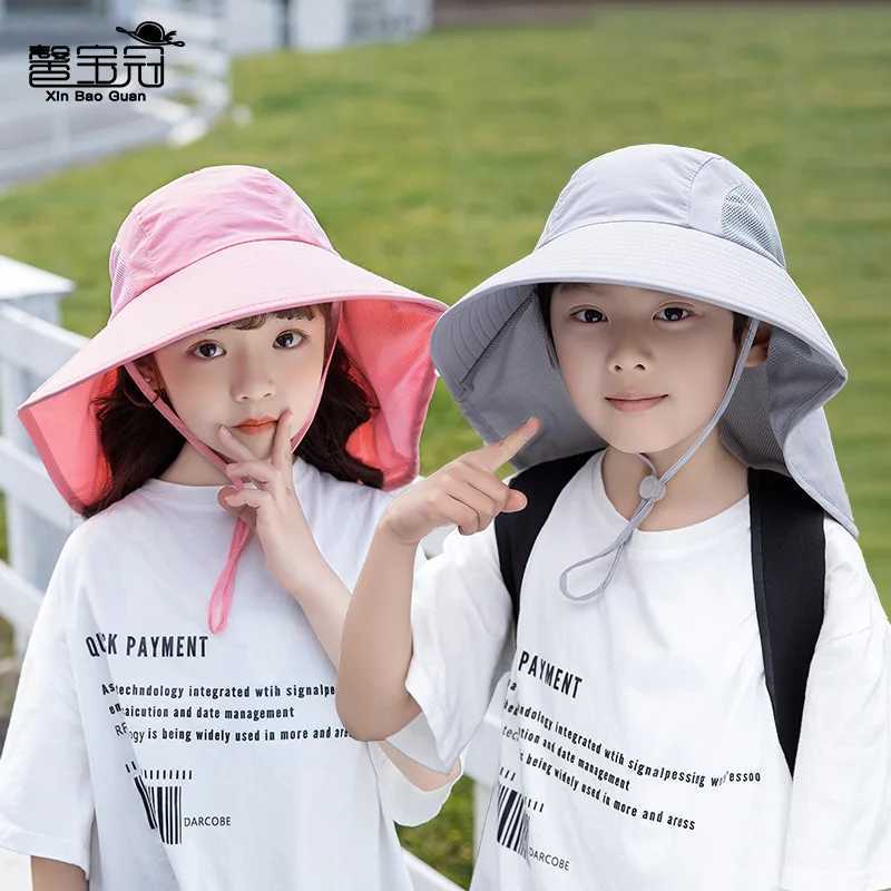 Kids Girls Boys Sun Hat Wide Brim UPF50+ Bucket Caps with Neck FlapBeach Play Hats Age 1-7 Years (Model 1039) W250217
