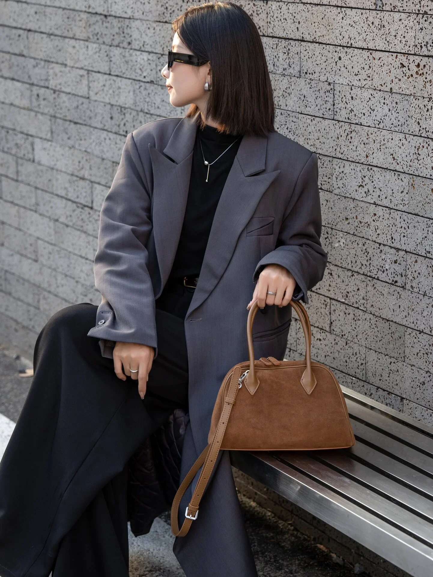 Genuine Handbag For Women, Autumn Winter Frosted Suede Leather Large Capacity Tote Fashionable Bowg Shoulder Bag