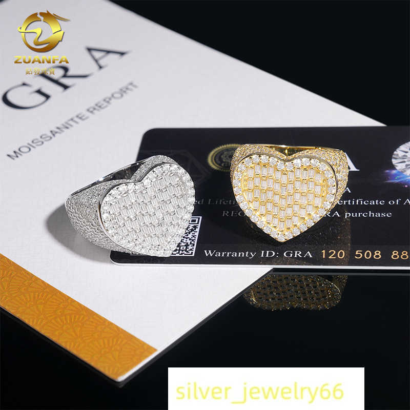 Diamond hair new heart-shaped hip-hop ring 925 silver moissanite full set special mens and womens ring