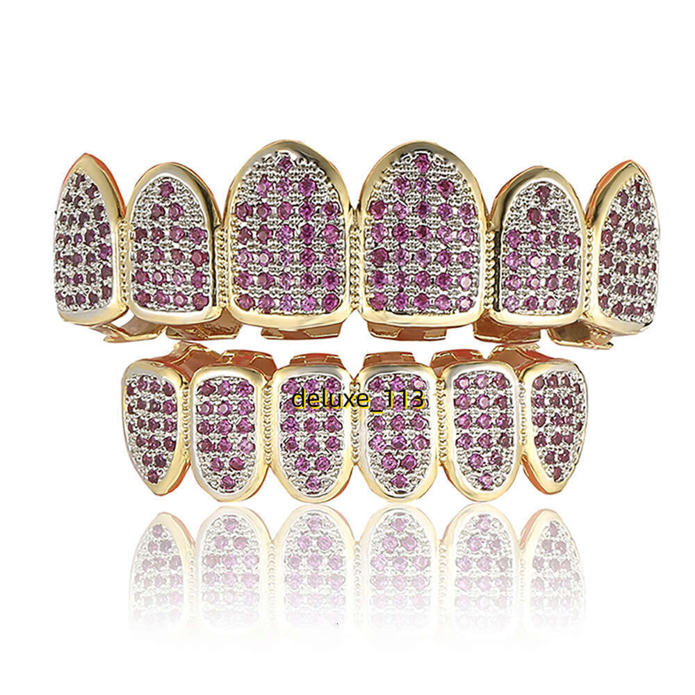 Vampire Rose Red Micro Inlaid Moissanite Plated Grilz Hip Hop Gold Tooth Set