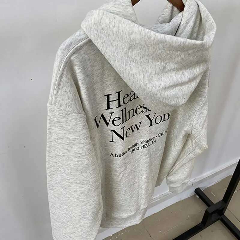 Letters Graphic Print Hoodies Sweatshirts Women Long Sleeve Grey Cotton Sweatshirts Autumn Winter Hoodies Female