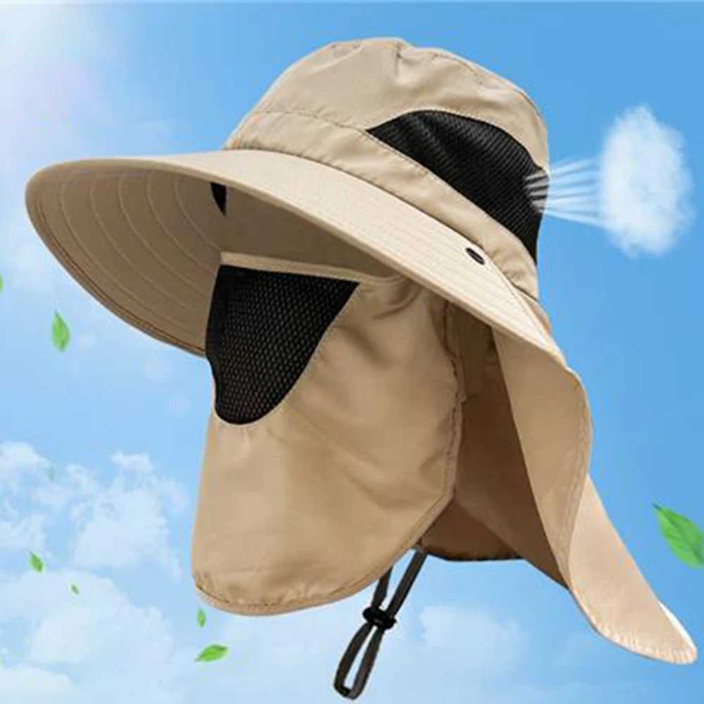 Summer Sun Hats UV Protection Outdoor Hunting Fishing Cap for Men Women Hiking Camping Visor Bucket Hat Neck Flap Fisherman Hat W250217