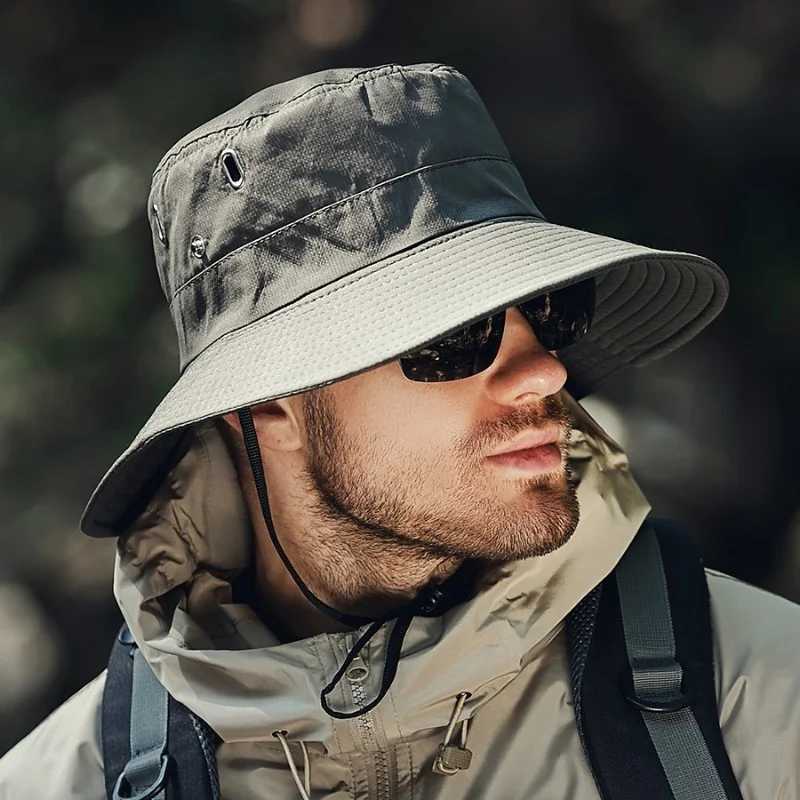 Summer Hats For Men Bucket Hat Fisherman Cap Fishing Hat Outdoor Sunshade Big Brim Sunscreen Riding Hiking Sunscreen Sunhat W250217