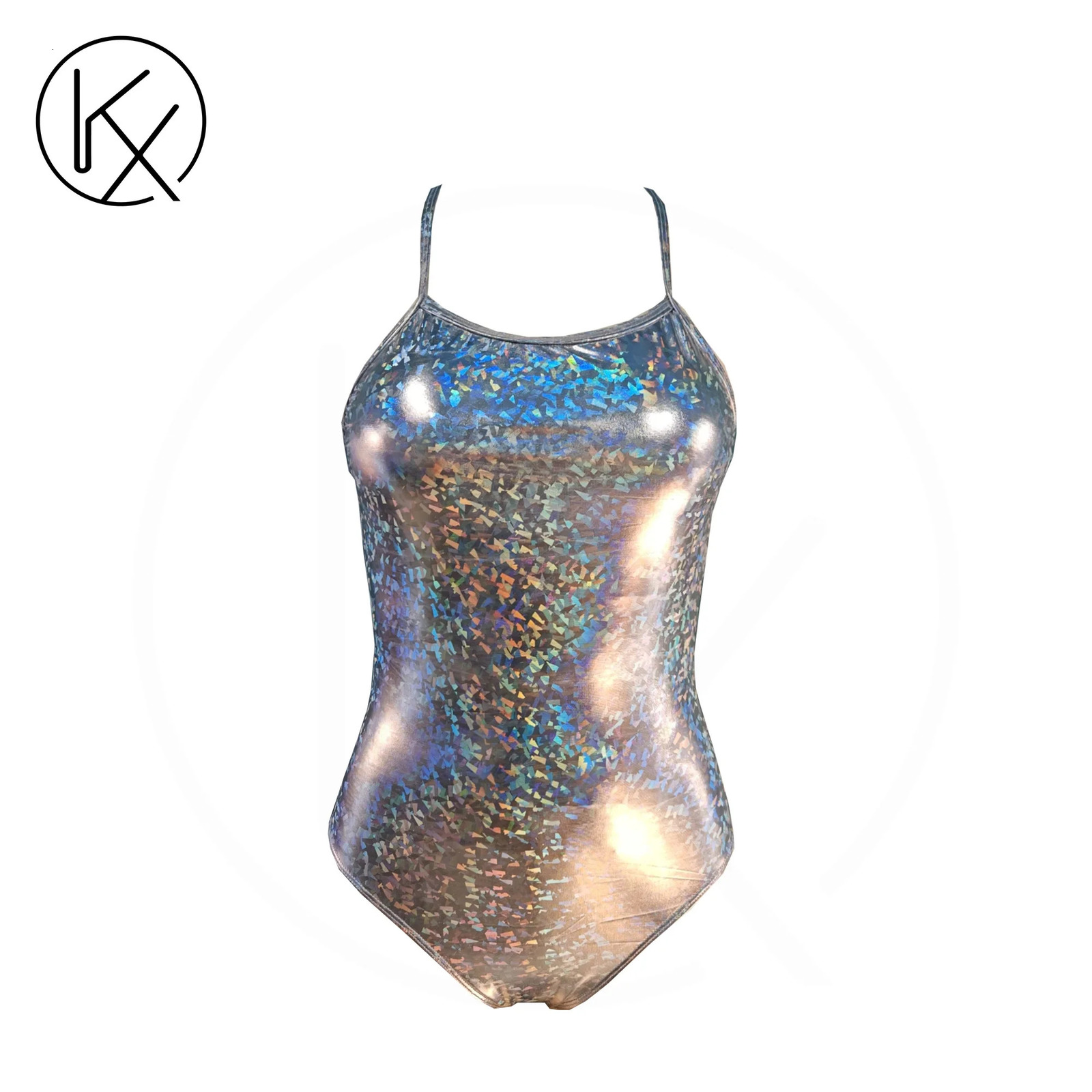 kaixiggmm Womens onepiece swimsuit sexy backlesssilveryhigh gloss shiny leather effect super water tender student set 250214