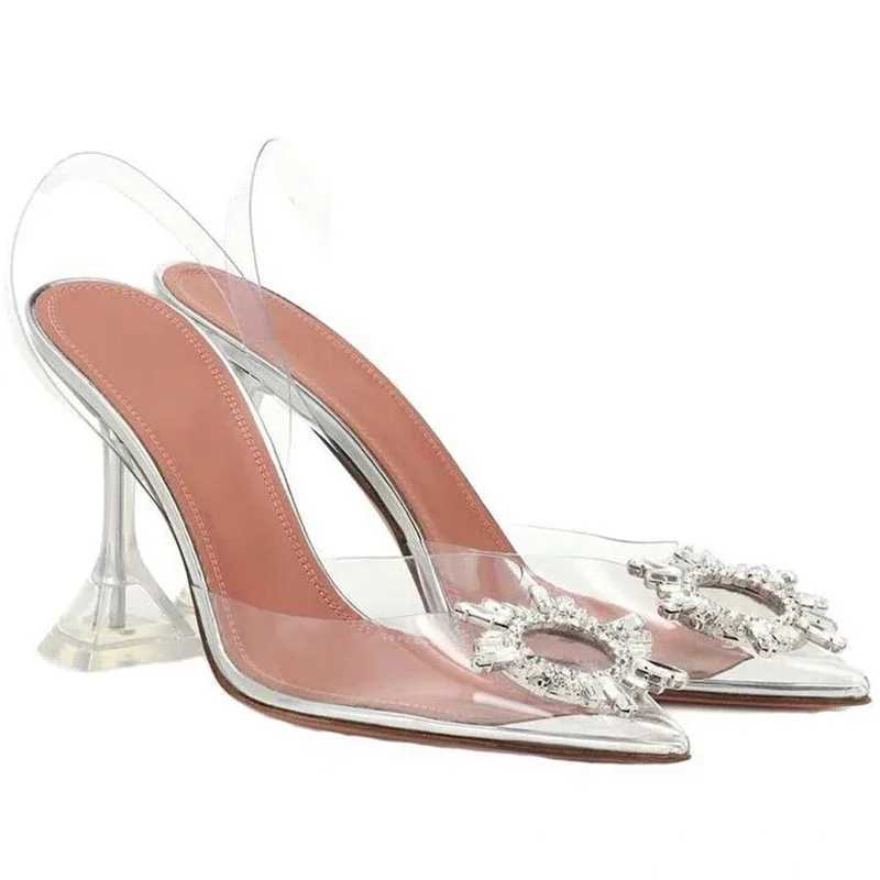 Transparent PVC Sandals Pointed Clear Crystal Cup High Heel Stilettos Sexy Summer Shoes Peep Toe Wen Pumps Size 43 Y250211