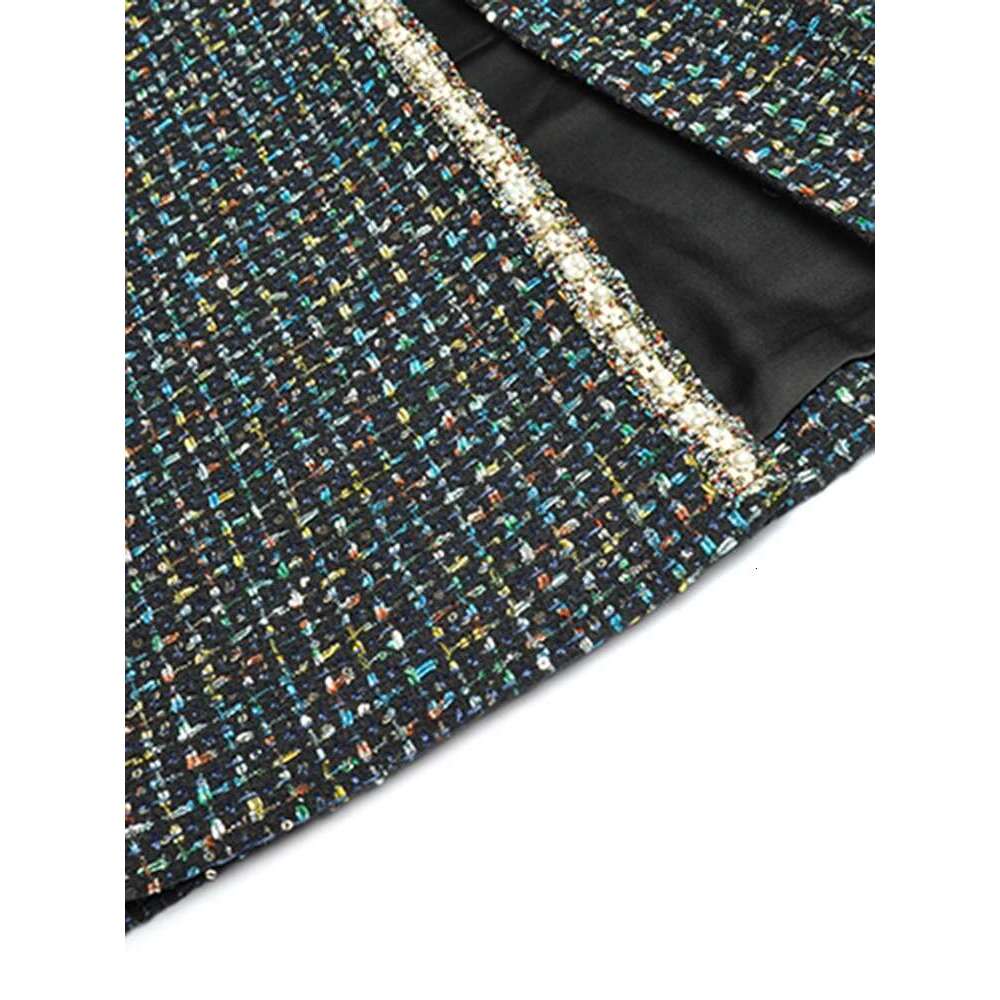 Women's Tweed 2 Pcs Set Stand Up Collar Bow Slim Top Jacket Split Skirts Sets 2025 Spring New Female Clothing