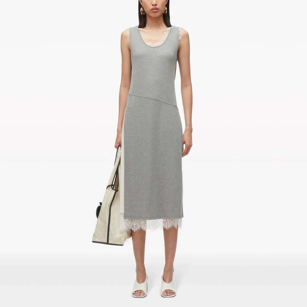 Clashing Cotton Women's Y2k Lace Splicing Back Hollow Out Elegant Commuter Round Neck Sleeveless Dress 2025 Summer