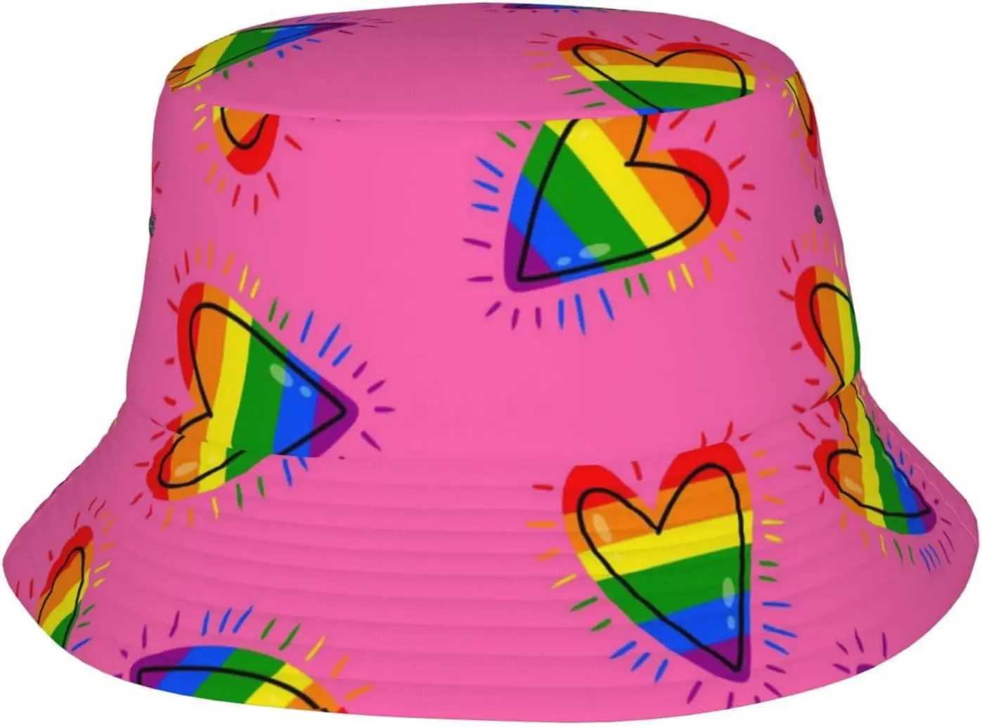 Gay bisexual bisexual and bisexual proud womens bucket hat summer rainbow heart printed hat packaged sun hat womens outdoor hat W250217