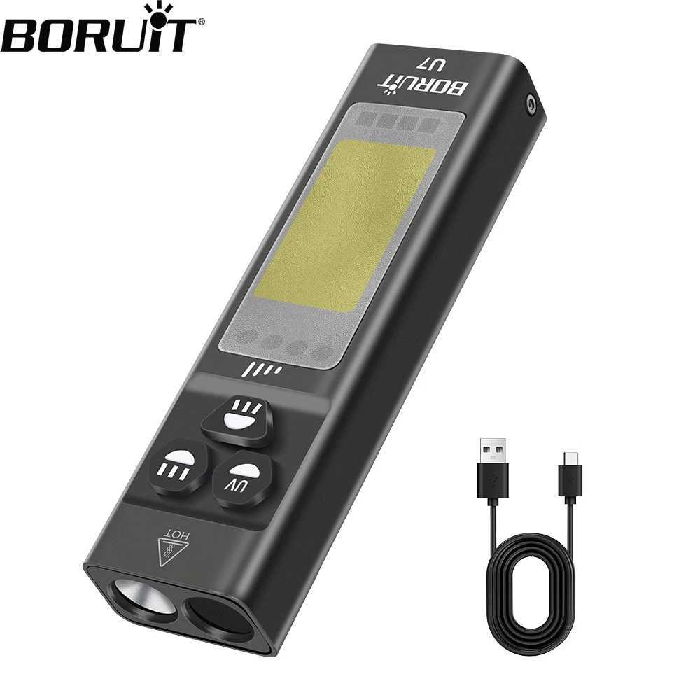 BORUiT U7 EDC UV LED Flashlight Maximum 1100LM Type-C Charging Work Light USB-C Power Pack Camping Pocket Light with Magnet X250217