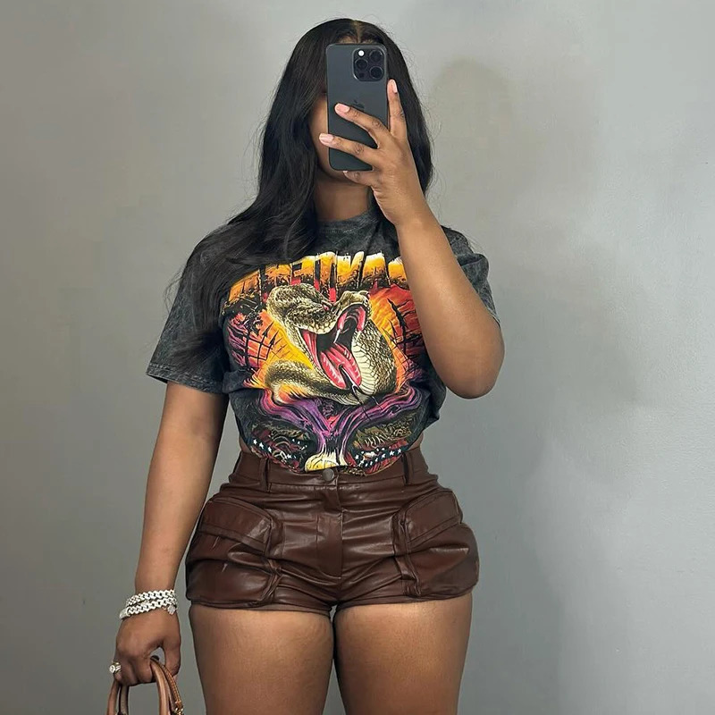 CUTENOVA Autumn Pu Leather High Waist Shorts Zipper Tight Sexy Pants Large Pocket Ultra Short Cargo Wear 250213