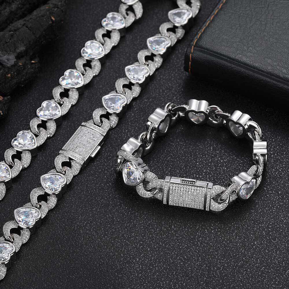 Hip Hop 12mm Love 8-e Cuban Chain Zircon Necklace Popular Jewelry Men's Bracelet
