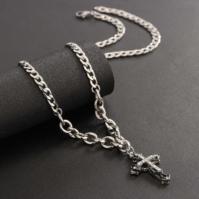 Cross Necklace Fashion Light Small Female Couple Jewelry Men's Sweater Chain INS Hip Hop Design Sense Cuba