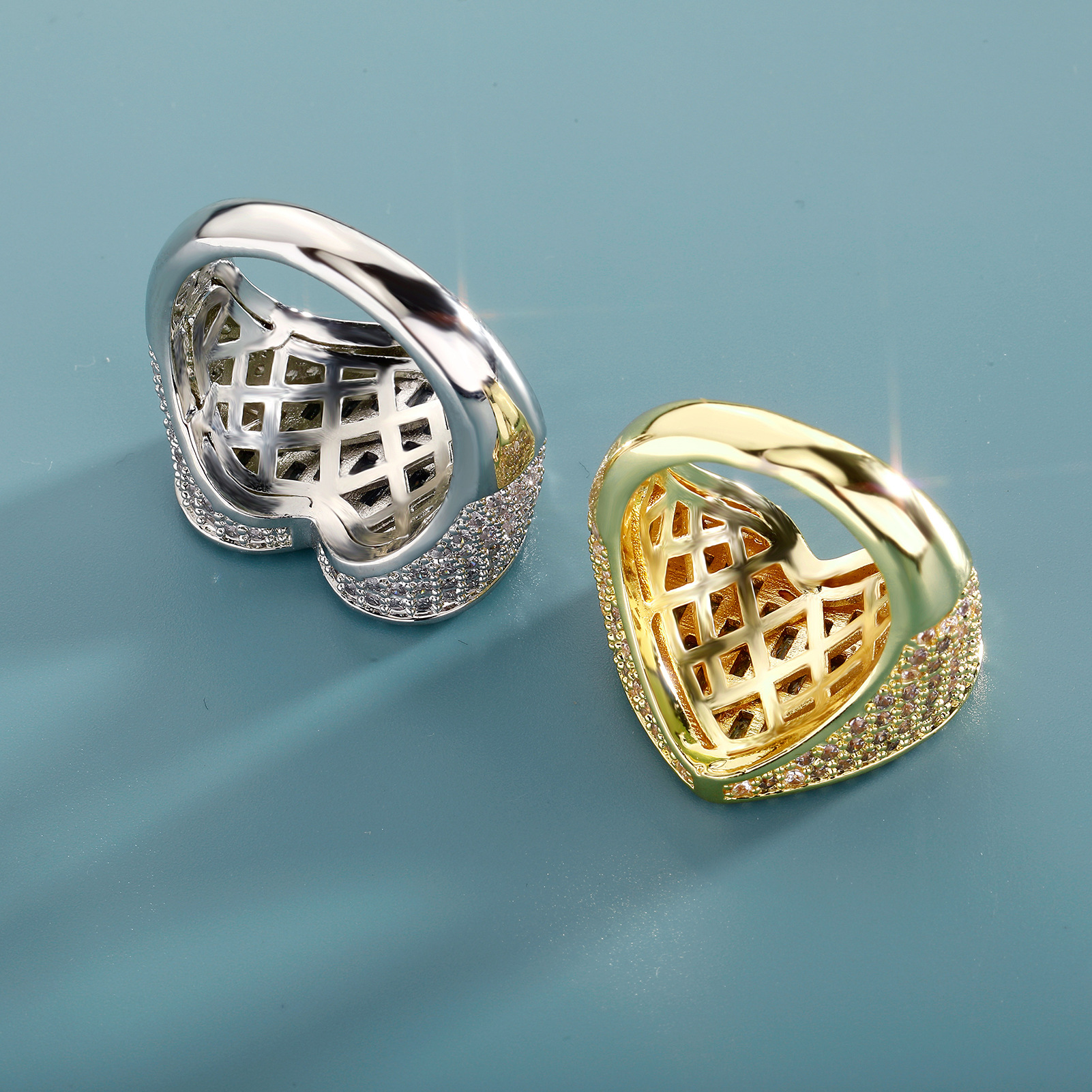 Classic Love Heart Ring Real Gold Plated 5A T Zircon Women Mens Couple Jewelry Gift