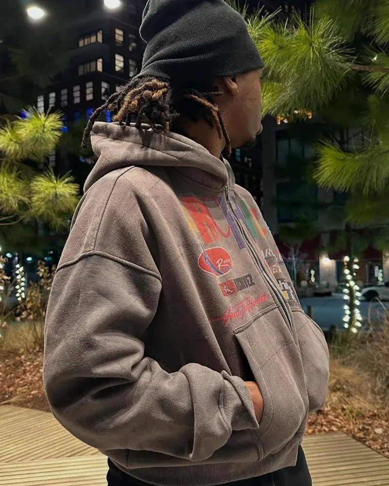 US Personalized Gothic Fashion Edition Zipper Hoodie Mens Harajuku Retro Y2K Super Large Sports Shirt Womens 250214