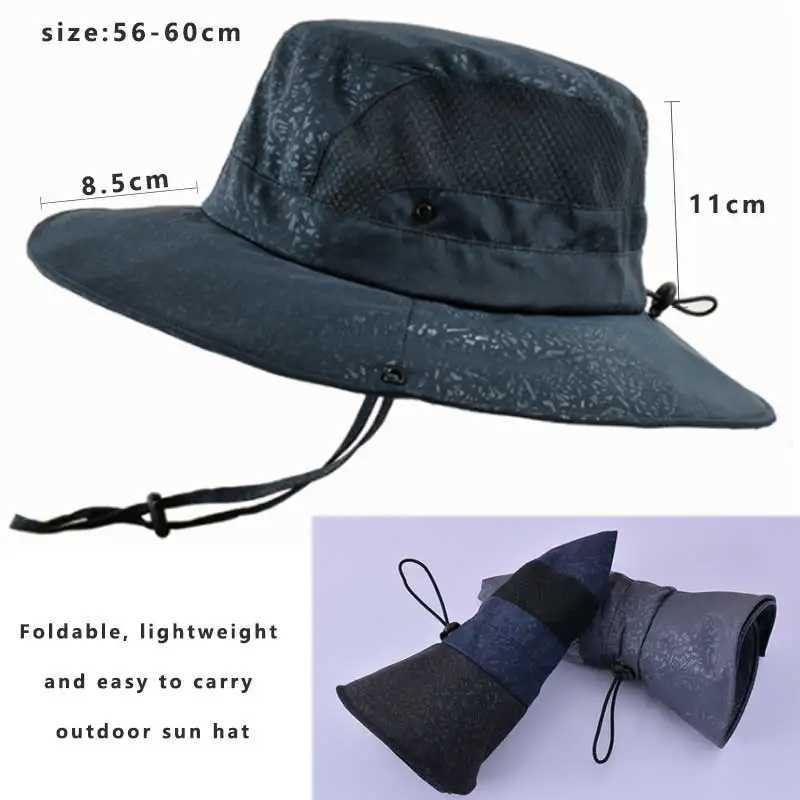 Foldable Summer Adjustable Sun Hats for Men Outdoor Breathable Mesh Fishing Cap Wide Brim Climbing Hat Design Bucket Shade Hat W250217