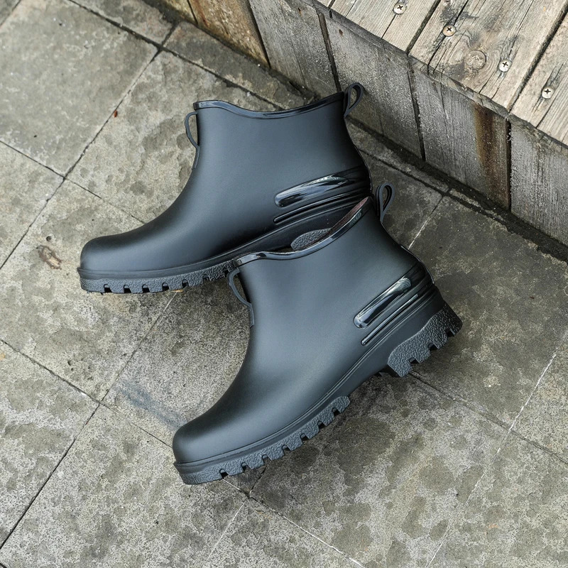 Low cut anti slip womens rain boots PVC black waterproof rain boots short tube garden shoes fashionable womens water shoes 250213