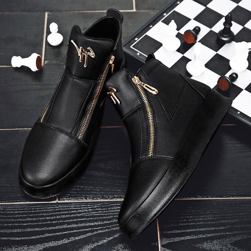 Trend men's shoes summer 2025 new leather breathable high top shoes thick sole white casual shoes men high top board shoes