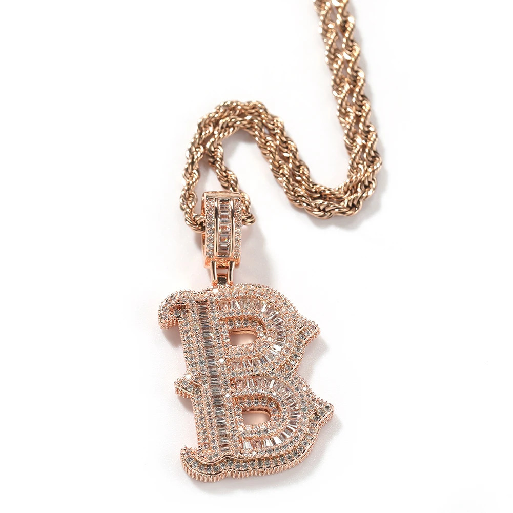 UWIN Initial Letter Pendant Necklace for Women Men Iced Out baguettecz Zircon Charms with Tennis Chain Hip Hop Jewelry for Gift 250214