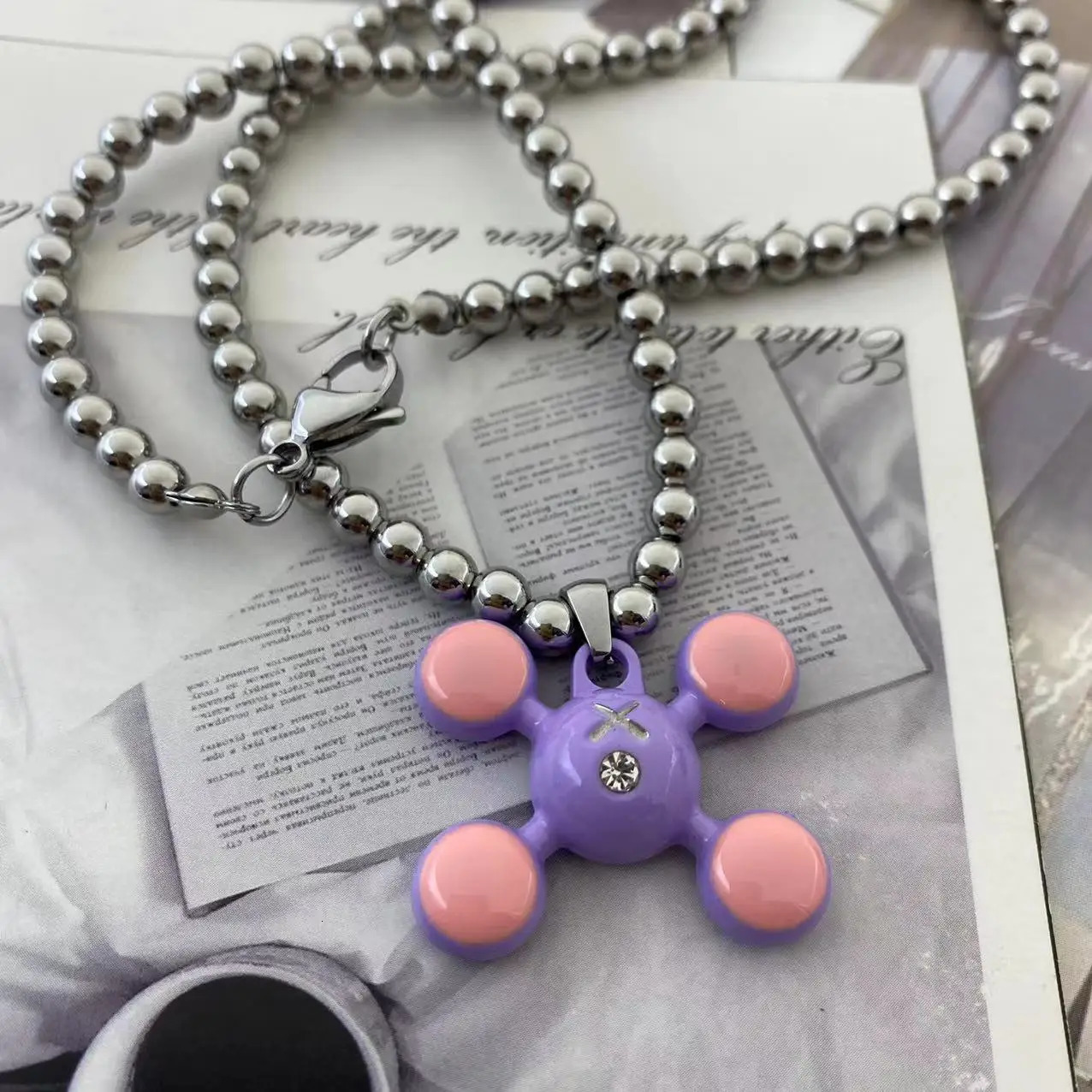 Fashion Stainless Steel Round Bead Chain Quadangle Ball Pendant For Men Women Personality Niche Sense Necklace Gift 250213