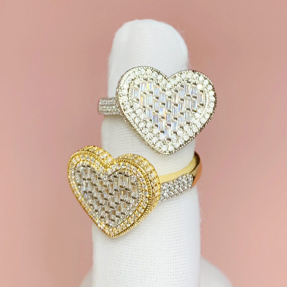 Classic Hip Hop Love Heart Ring Real Gold Plated TopBling 5A T Zircon Jewelry for Women Couple Jewelry