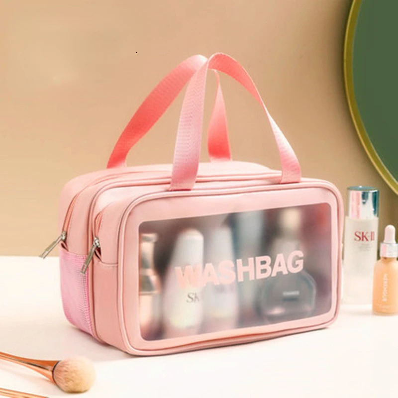 Waterproof Cosmetic Bag Portable Large Capacity Transparent Wash Travel PVC Scrub Cosmetics Storage PU Swimming 250213