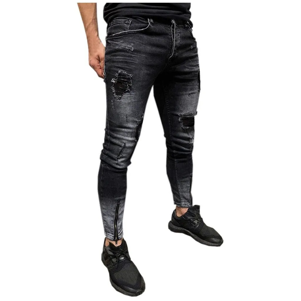 Tight MenS Denim Jeans Mens Skinny Stretch Pants Distressed Ripped Freyed Slim Fit Trousers Pantalon Homme 250214