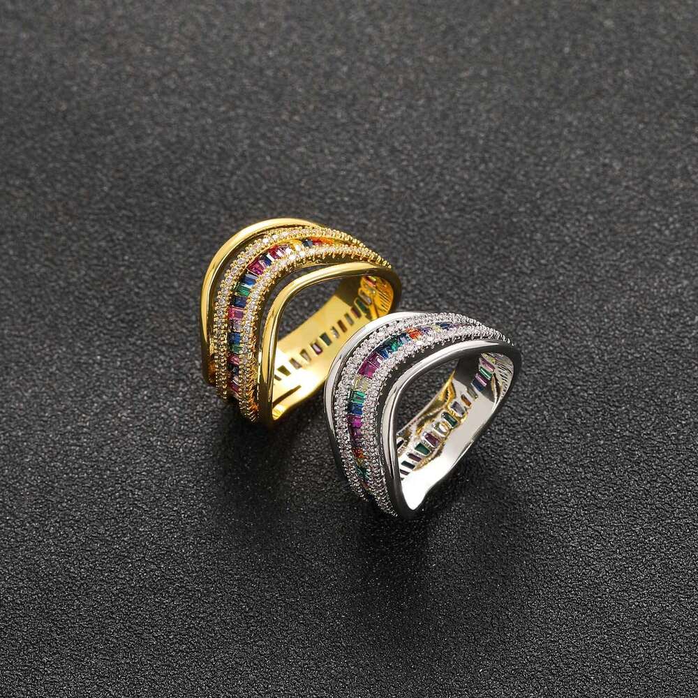 Colorful Ladder Moissanite Irregular Personalized Trendy Ring Men's Hip Hop Accessories