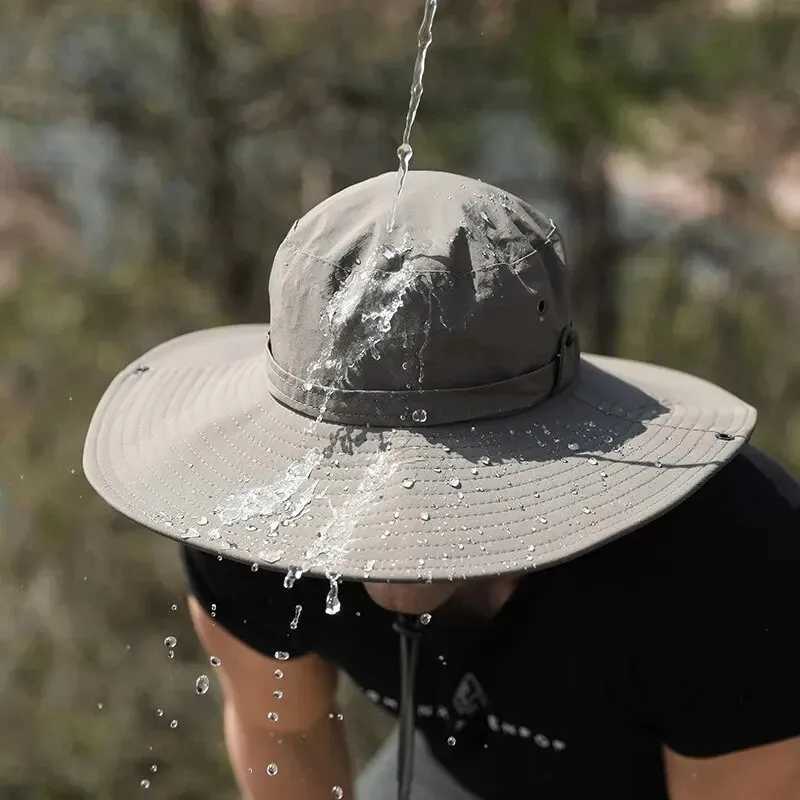 Summer Bucket Hat Cowboy Men Outdoor Fishing Hiking Beach Hats Mesh Breathable Anti UV Sun Cap Large Wide Brim W250217