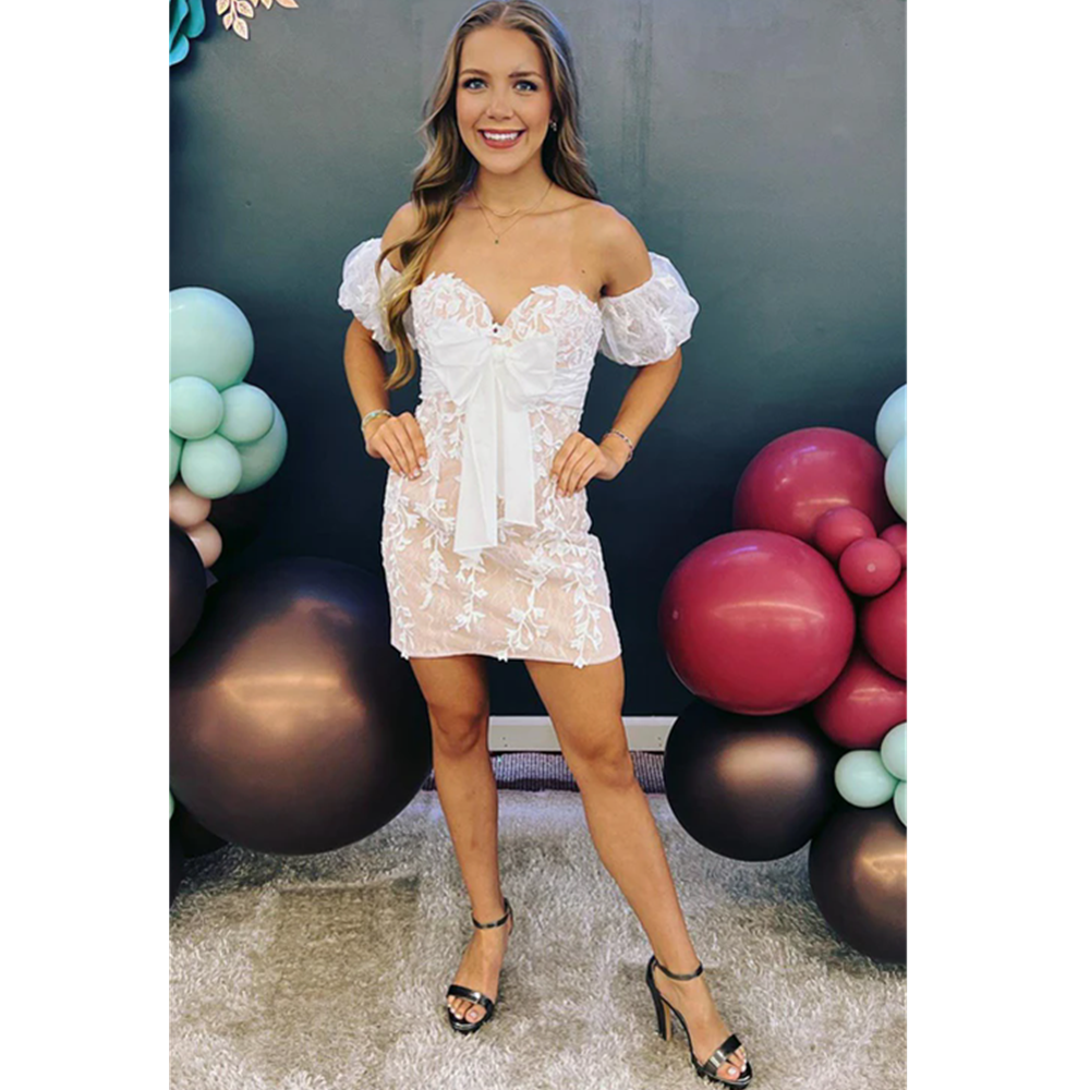 Arabic Pink Puffy Sleeves Mini Homecoming Dresses Knee Length Short Prom Formal Party Gowns Strapless Cocktail Evening Wear Custom Made Vestido De Nov