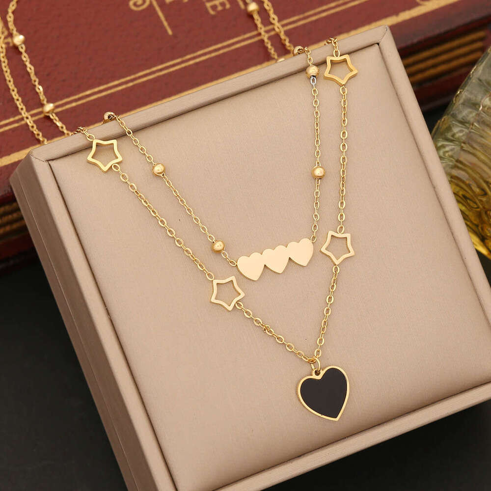 New Black Love Jewelry Set Stainless Steel Collar Temperament Double Layer Chain N1179