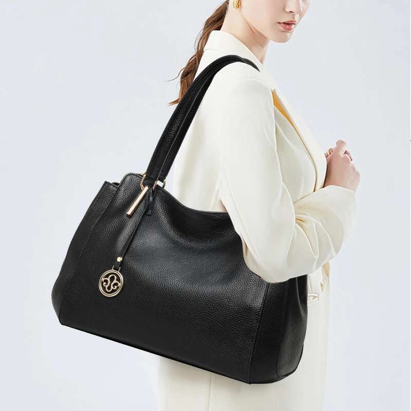 Aidrani Genuine leather women's tote bag, solid color, large capacity cowhide handbag, casual shoulder bag