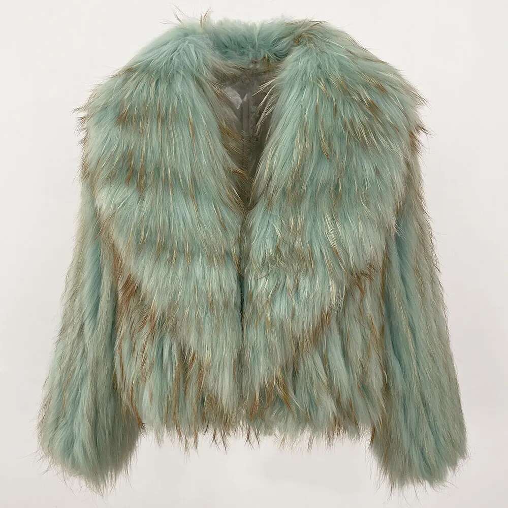 Winter Overcoat Collar Real Natural Raccoon Jacket New Fluffy Fur Knitted Coat Women Outerwear Short
