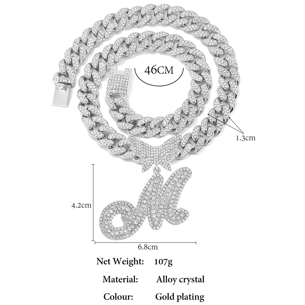 Iced Out Cuban Link Chain Butterfly Letter Necklace for Women Bling Silve Color Initial Miami Name Necklace Birthday Jewelry 250213