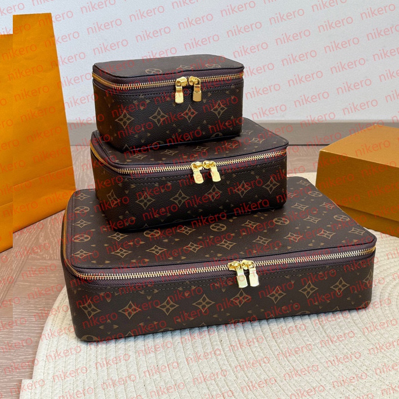 3 Sizes Designer Makeup bag Brown luxury men's and women's matching storage bag Leather high quality storage Jewelry box Makeup box Travel bag Toiletry pouch