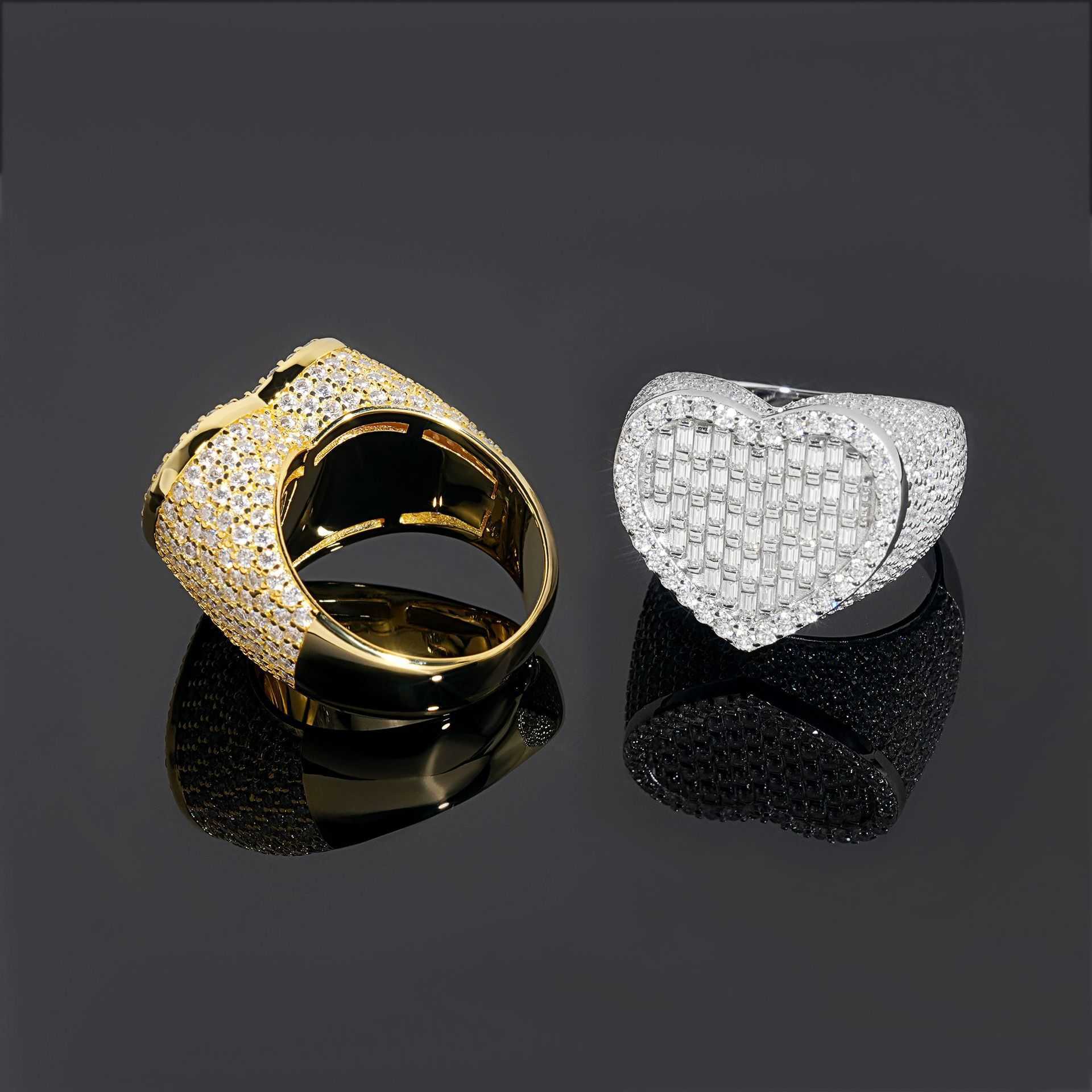 Diamond hair new heart-shaped hip-hop ring 925 silver moissanite full set special mens and womens ring