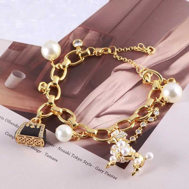 Charm Bracelets KS European and American New Enamel Cute Fashion Classic Exquisite Three-dimensional Handbag Dog Pearl Multi-pendant Bracelet J2502175