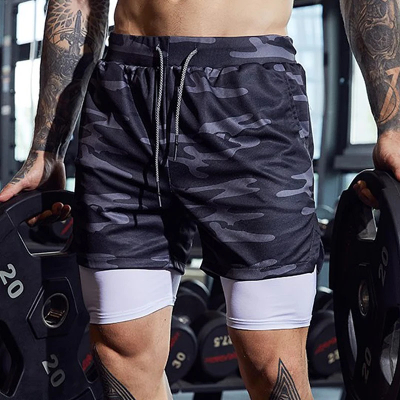 Men Sport Shorts Sportswear Doubledeck Running 2 In 1 Beach Bottoms Summer Gym Fitness Training Jogging Short Pants W250214