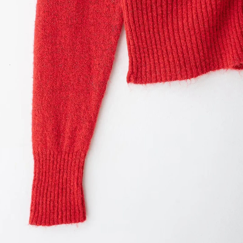 Willshela Women Fashion With Floral Red Pleated Single Breasted Knitted Sweater Vintage VNeck Long Sleeves Female Chic Outfits 250211