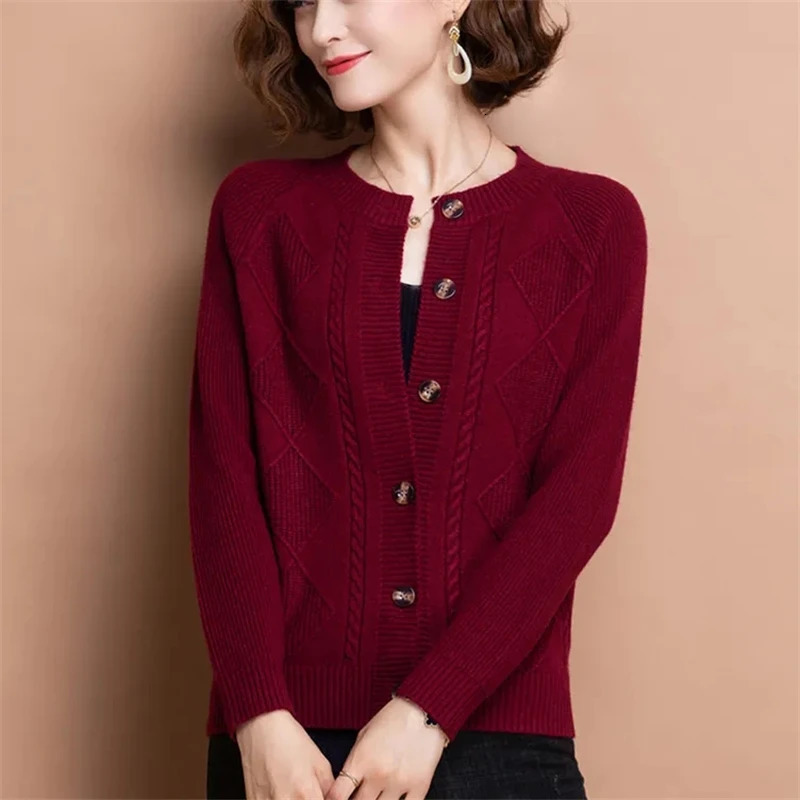 Women Knitted Cardigan Sweater Jacket Spring Autumn Middle Aged Mother Elegant Female Coat Loose Casual Ladies Tops 250213