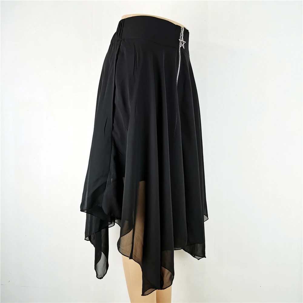 Streetwear Gothic Skirts Women Summer High Waist Irregular Black Female Punk Harajuku Long Skirt 250211