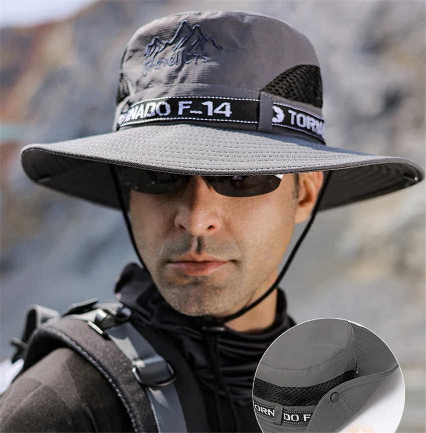 UPF 50+Summer Hat Mens Sun Protection Sunscreen UV Protection Breathable Bucket Hat Large Wide Brown Hiking Outdoor Fishing Beach Hat New Cowboy W2502