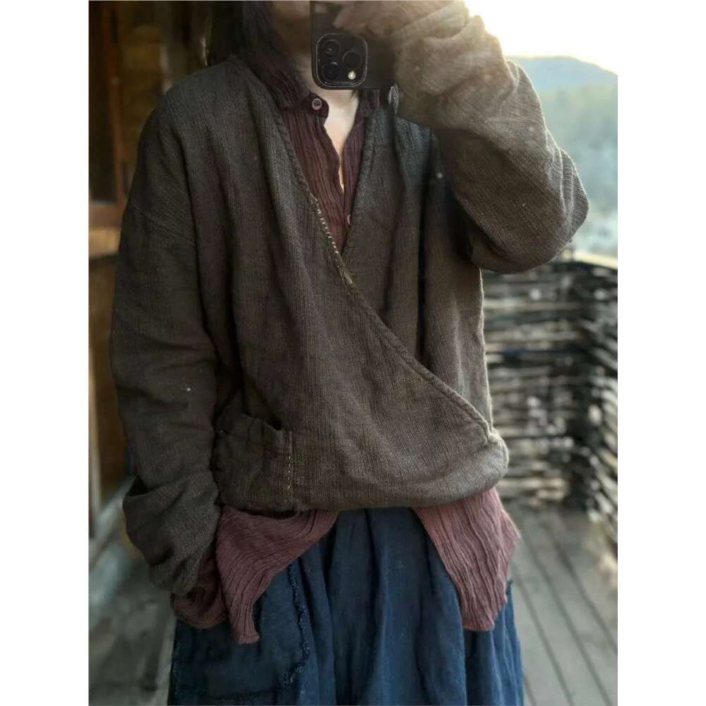 Women Loose Spring Summer Vintage En Blouse Ladies V Neck Shirt Female Short Tops 2025