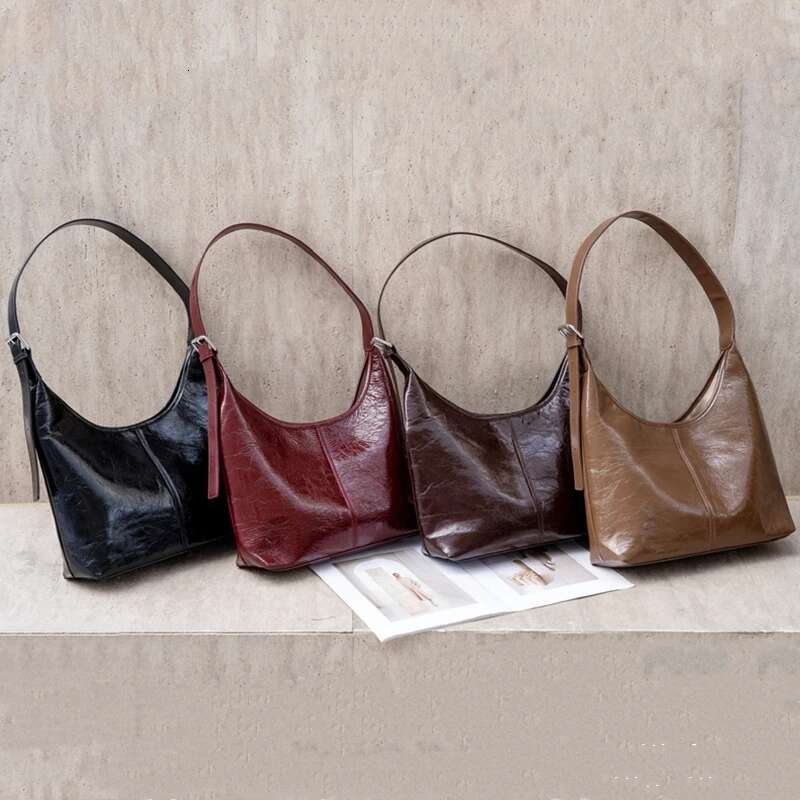 Toptrends Oil Wax Cow Genuine Leather Large Hobo Shoulder Bags For Women 2025 Designer Commuter Crossbody Ladies Handbags
