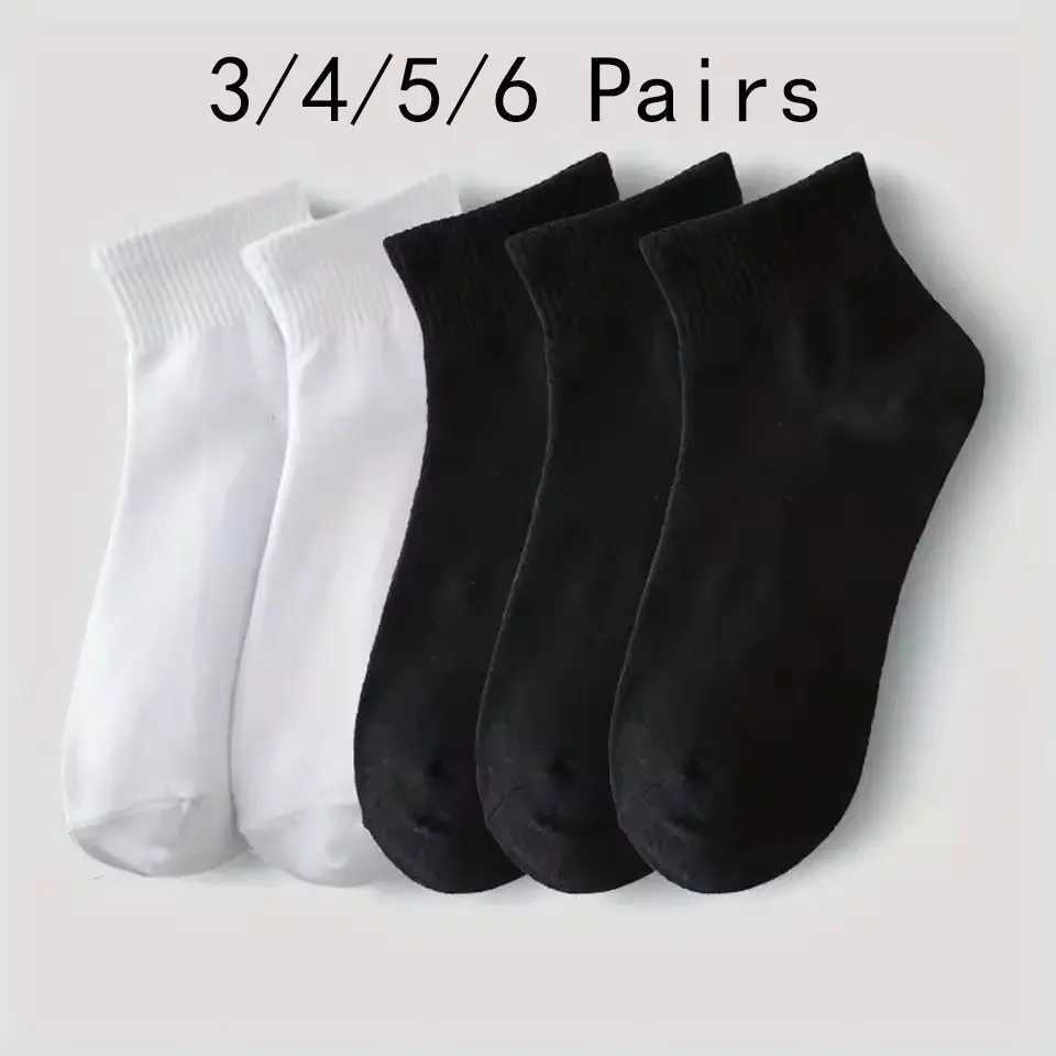 3/4/5/6 pairs of solid color black and white mens socks summer autumn retro student boys short sleeved mens low ankle socks W250217