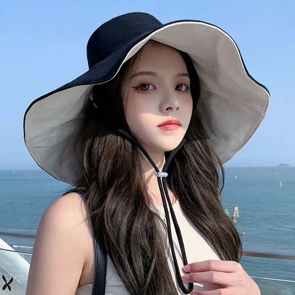 Double-sided Foldable Bucket Hat Women Girls Sun Hat Visor Fisherman Cap Anti-UV Big Brim Sunscreen Camping Hiking Beach Hats W250217