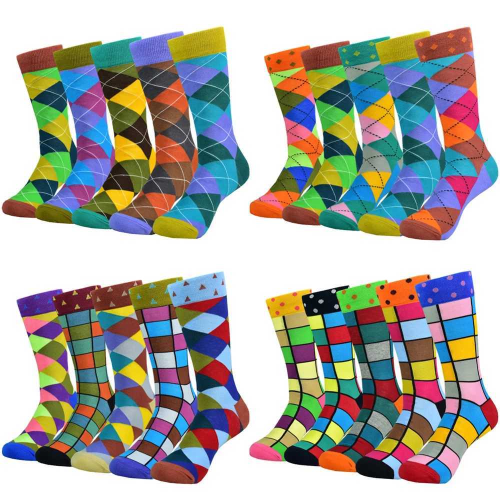 5 pairs of mens cotton fashionable colorful patterns happy neutral styles novel and interesting dresses womens socks W250217