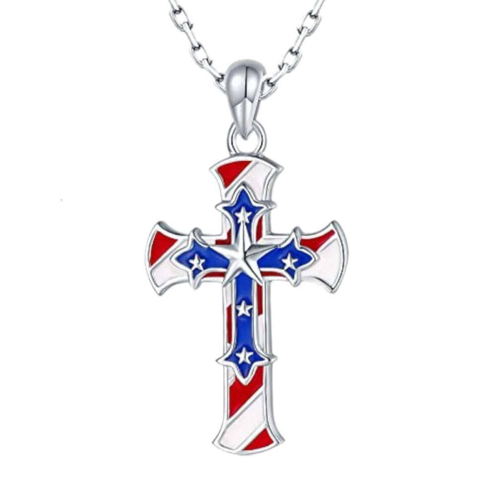 Explosive American Cross Necklace Men's and Women's Star Spangled Banner Independence Day Carnival Party Accessories